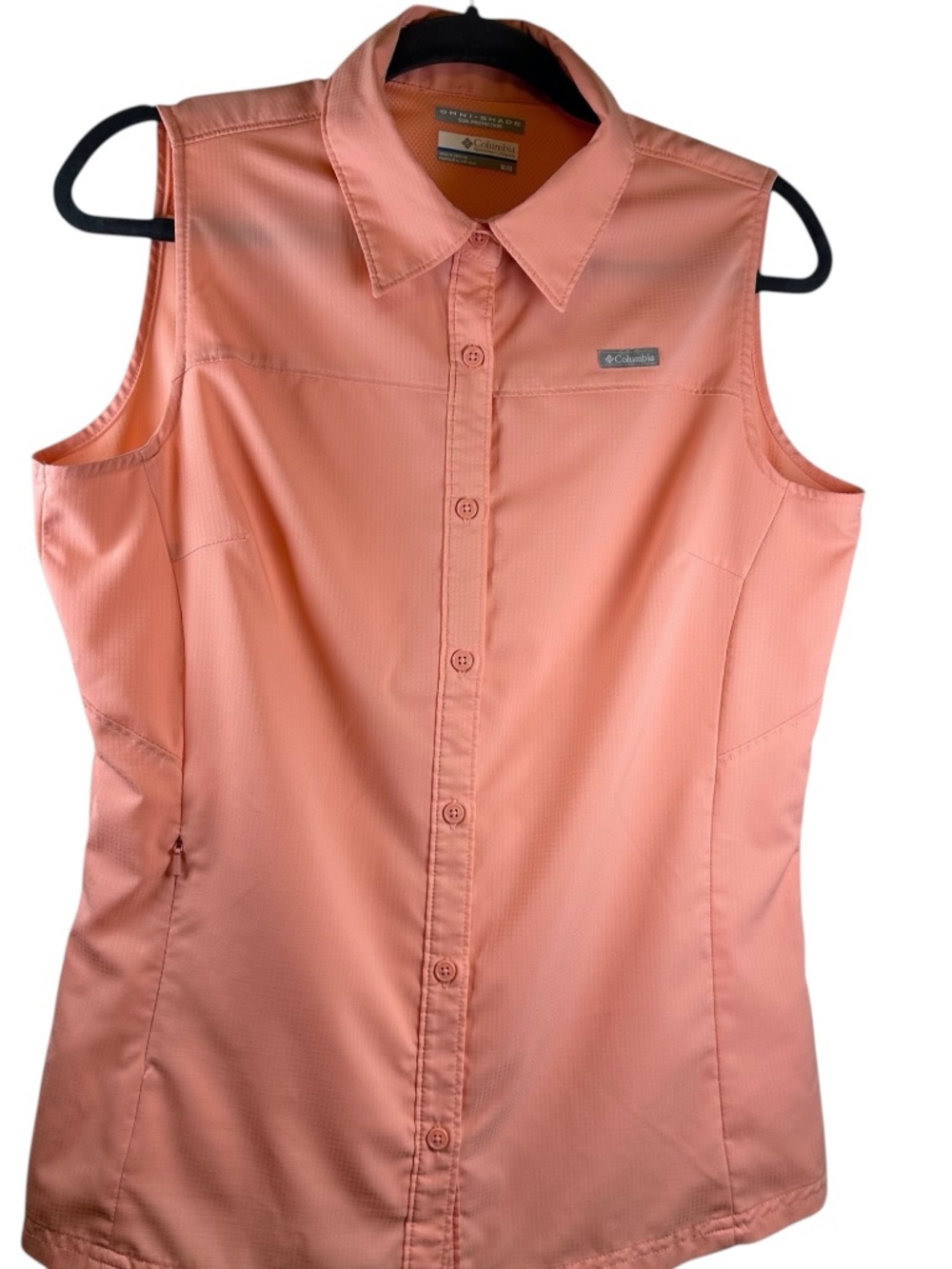 Columbia Omni-Shade Kestrel Trail Lite Coral Sleeveless Button Down Shirt M NWOT